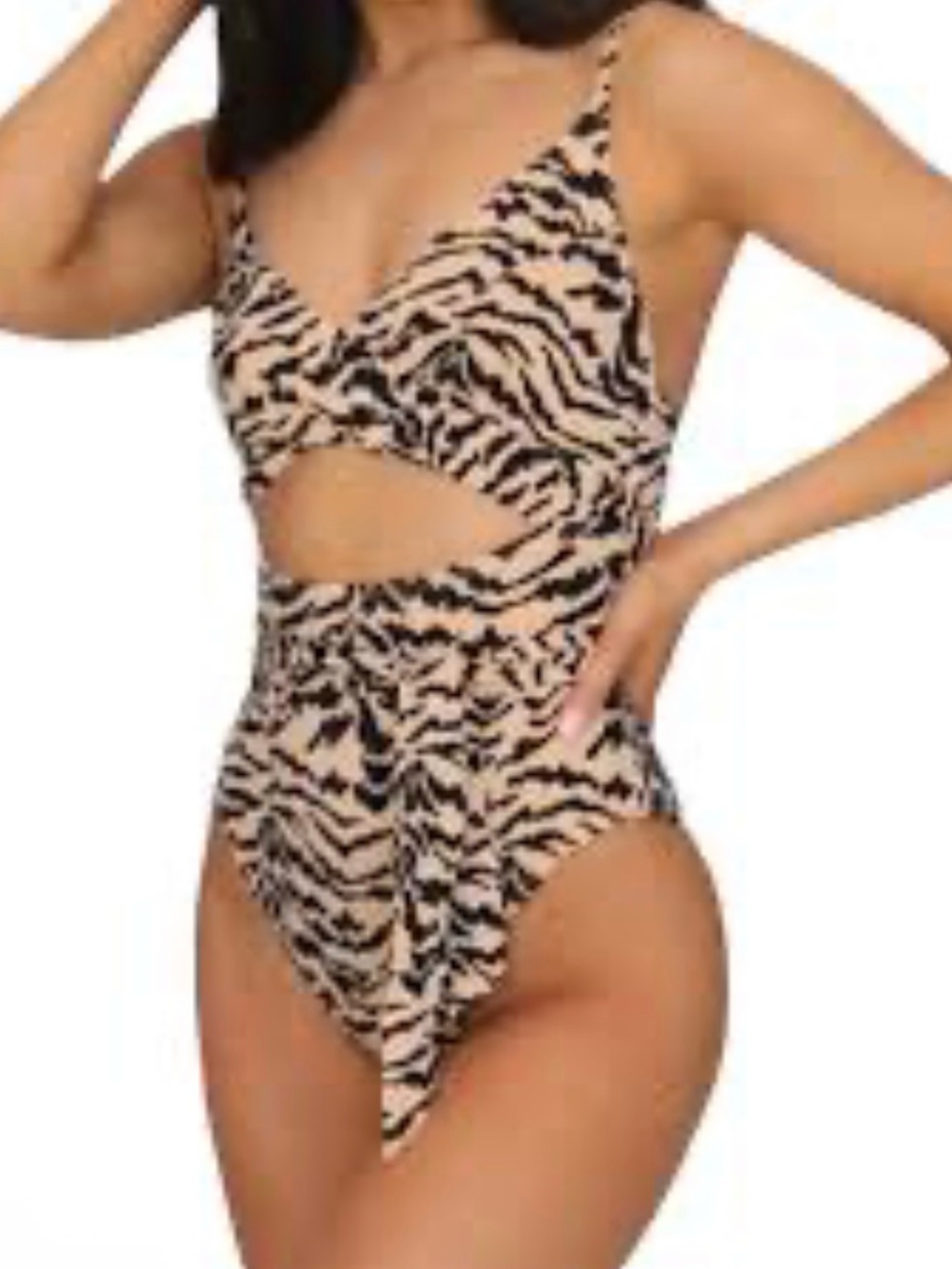 ENVYA Tiger Print Tie Waist Cutout One Piece Swimsuit NWT Small